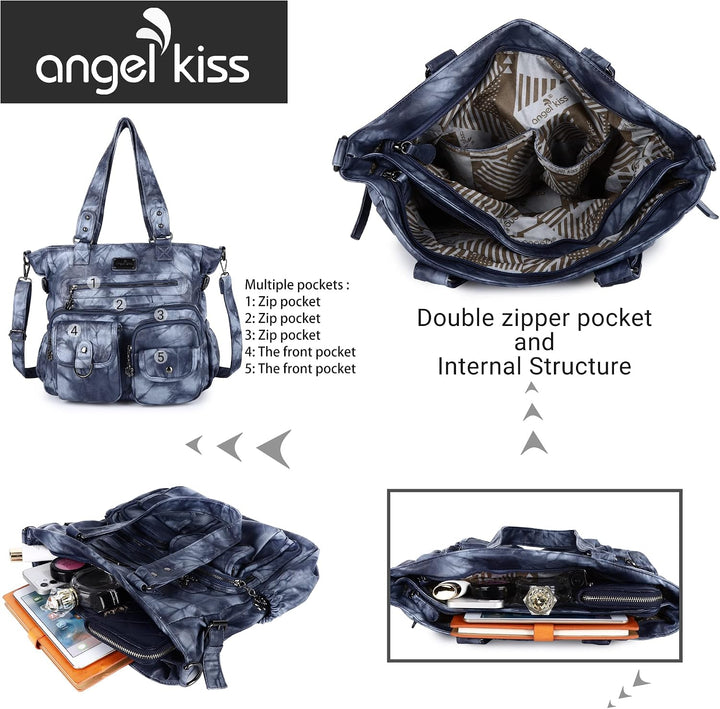 Angel Kiss Handtasche Damen Schultertasche Multifunktionale Umhängetaschen Gewaschenes Veganes Leder