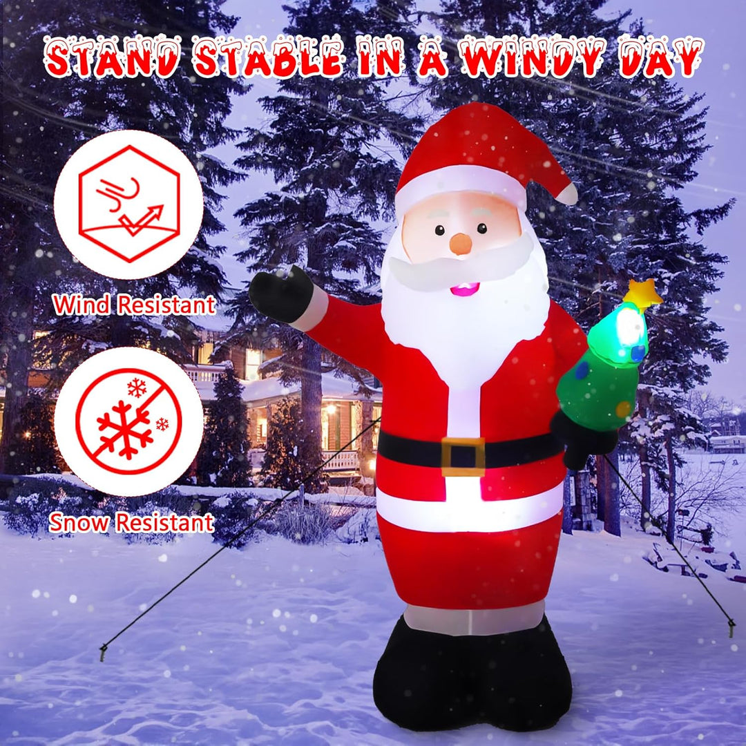 Vintoney 244cm Weihnachten Aufblasbarer Weihnachtsmann Aufblasbares Rotierendes LED-Licht Gartendeko