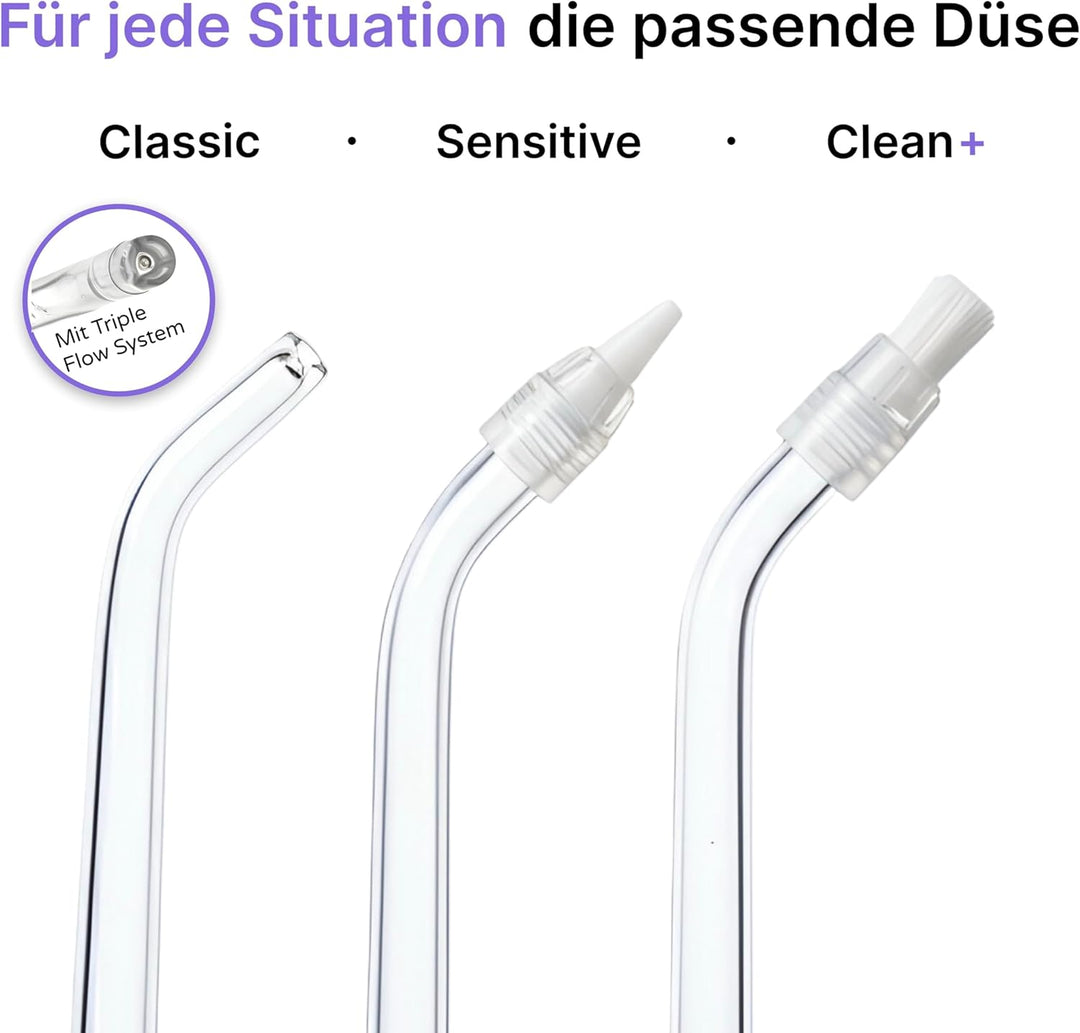 SonicSmile® Sonic Mini Munddusche – Kabellos & kompakt, Teleskop-Design, 4 Aufsätze, Zahnzwischenrau