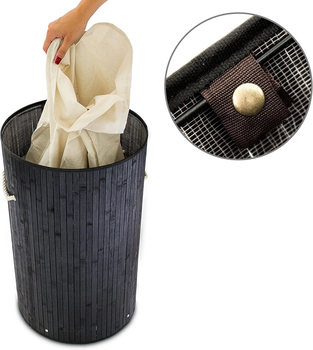 Relaxdays 12 x Wäschekorb Bambus, Faltbare Wäschetonne mit Deckel, Volumen 70 Liter, Wäschesack Baum