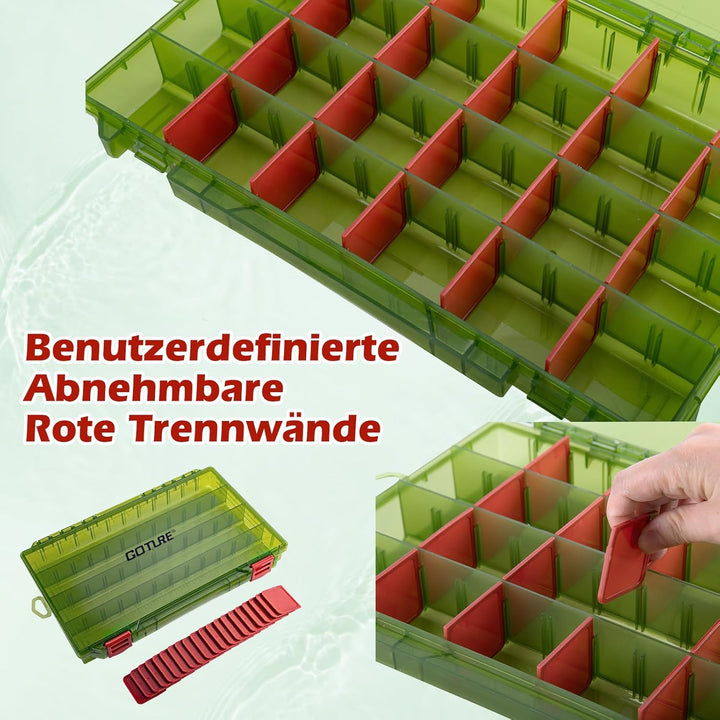 Goture Verdickte Köderbox Angeln 3700 - Transparente Angelbox mit Messlineal, Verstellbaren Trennwän