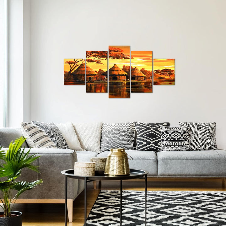 Runa Art Wandbilder Afrika Massai 5 Teilig Bild auf Vlies Leinwand Deko Wohnzimmer Schlafzimmer Sonn