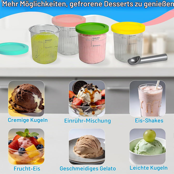 4er Set Eismaschine Zubehör Behälter mit Deckel 680ml BPA Frei Spülmaschinenfest Kompatibel mit NC50