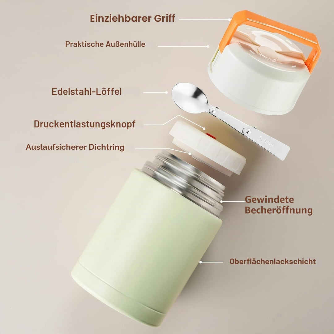 ParaCity Isolierbehälter für Essen 800ml, Vakuum-Warmhalter aus 316 Edelstahl, Breiwärmer Unterwegs