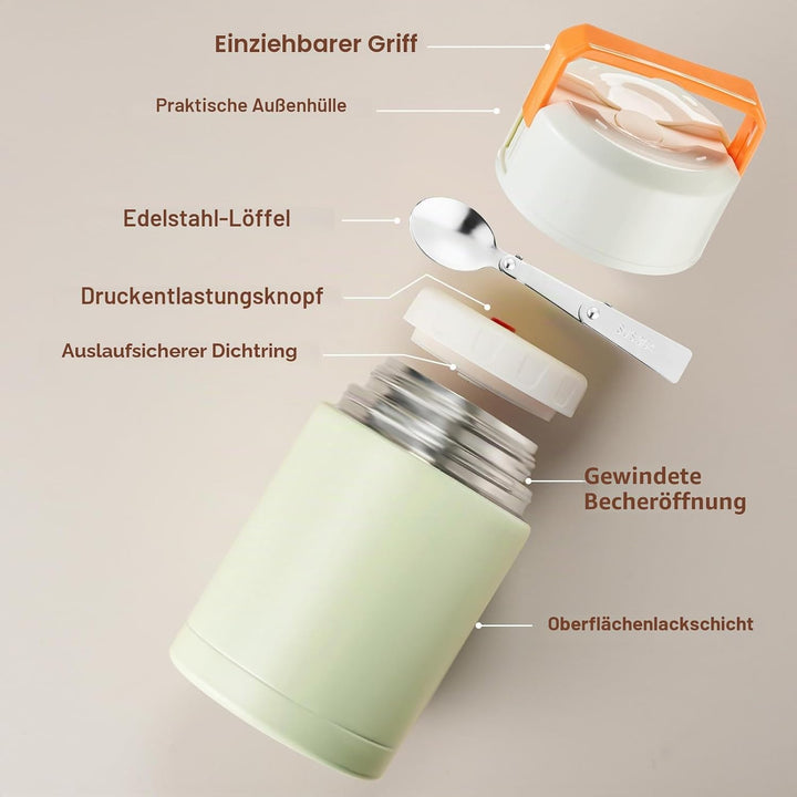 ParaCity Isolierbehälter für Essen 800ml, Vakuum-Warmhalter aus 316 Edelstahl, Breiwärmer Unterwegs