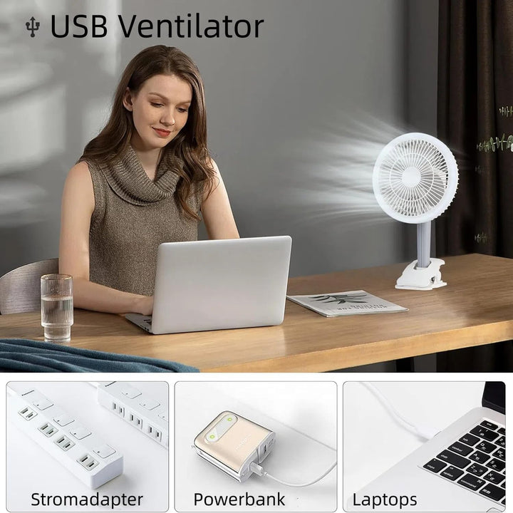 LETOUR USB Ventilator Leise,Ventilator Klein 3 Geschwindigkeiten Tischventilator Clipventilator Leis