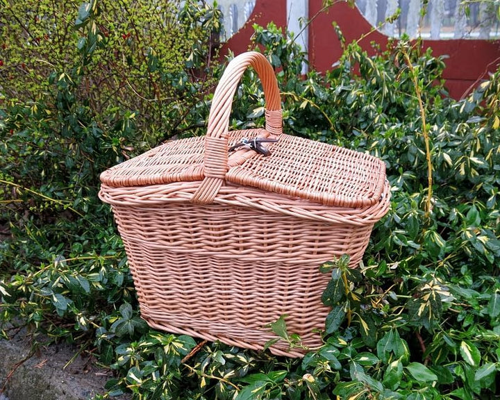 Picknickkorb Weidenkorb mit Deckel Aufbewahrungskorb für Obst und Gemüse Proviantkorb Essenskorb Aus