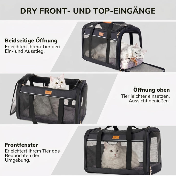 Morpilot Katzentransportbox für grosse Katzen & Welpen bis 12 kg, Transportbox Katze mit 4-seitigem
