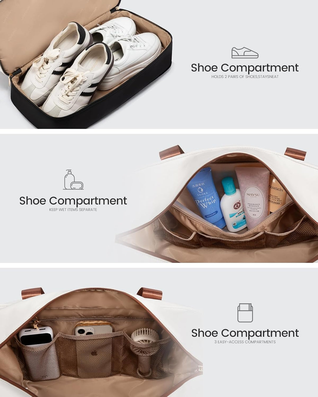 LOVEVOOK Reisetasche Damen, Wasserdicht Weekender Travel Duffel Bag mit Schuhfach, Kliniktasche Gebu
