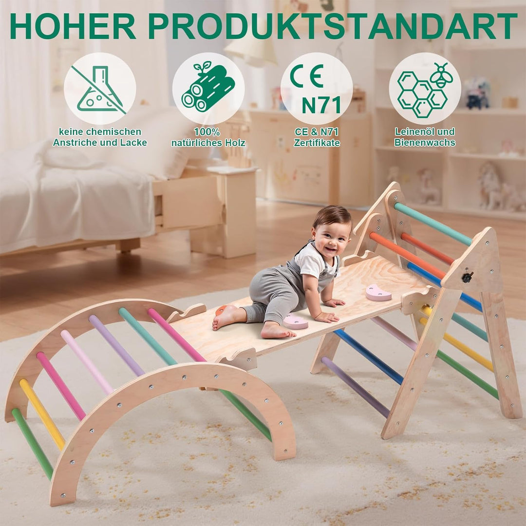 RUIE 7-in-1 Montessori Kletterdreieck mit Rutsche, Klettergerüst Indoor Spielplatz für Kleinkinder a