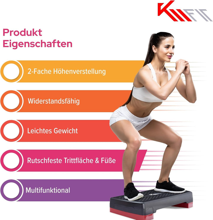 KM-Fit Fitness Stepper | Steppbrett Aerobic Stepper für zuhause | Step-Bench 2-fach höhenverstellbar
