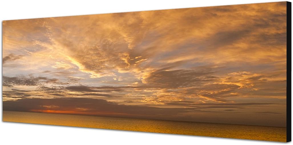 Paul Sinus Art Panoramabild auf Leinwand und Keilrahmen 150x50cm Ozean Wolkenhimmel Sonnenuntergang