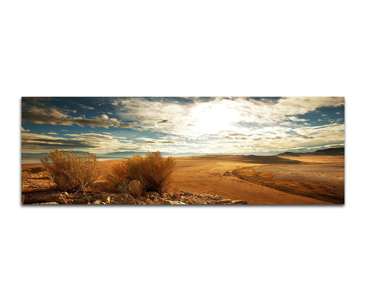 Paul Sinus Art Panoramabild auf Leinwand und Keilrahmen 150x50cm Prärie Landschaft Wolkenhimmel Sonn