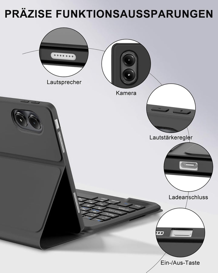 Hülle mit Bluetooth Tastatur für Xiaomi Redmi Pad 2 Pro 12,1" & Poco Pad M1 12,1" (2025), Deutsche Q