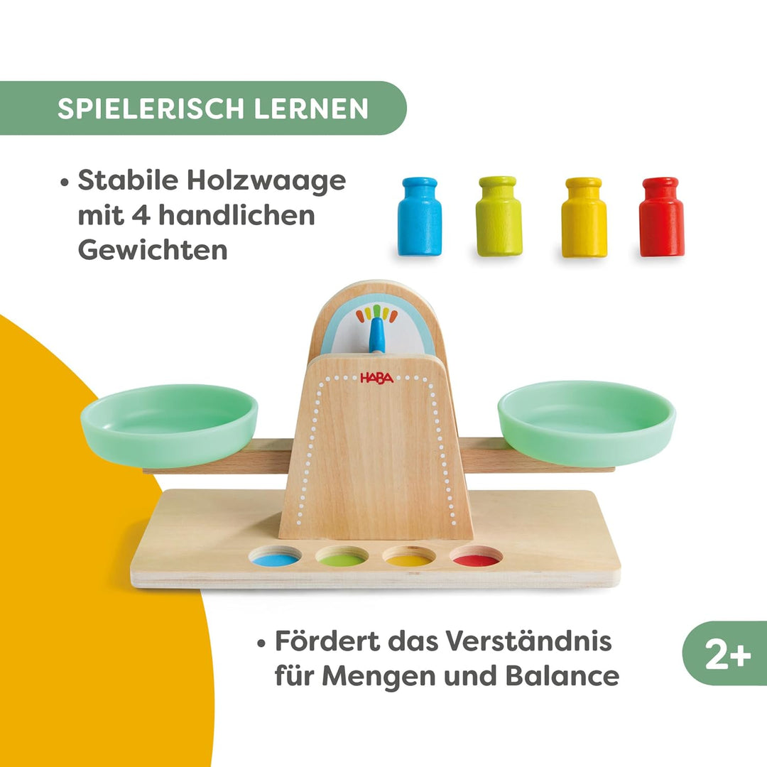 HABA Creative Play Waage aus Holz – Kaufladen &amp; Kinderküche Zubehör ab 2 | Kinder Küchenwaage mit 4
