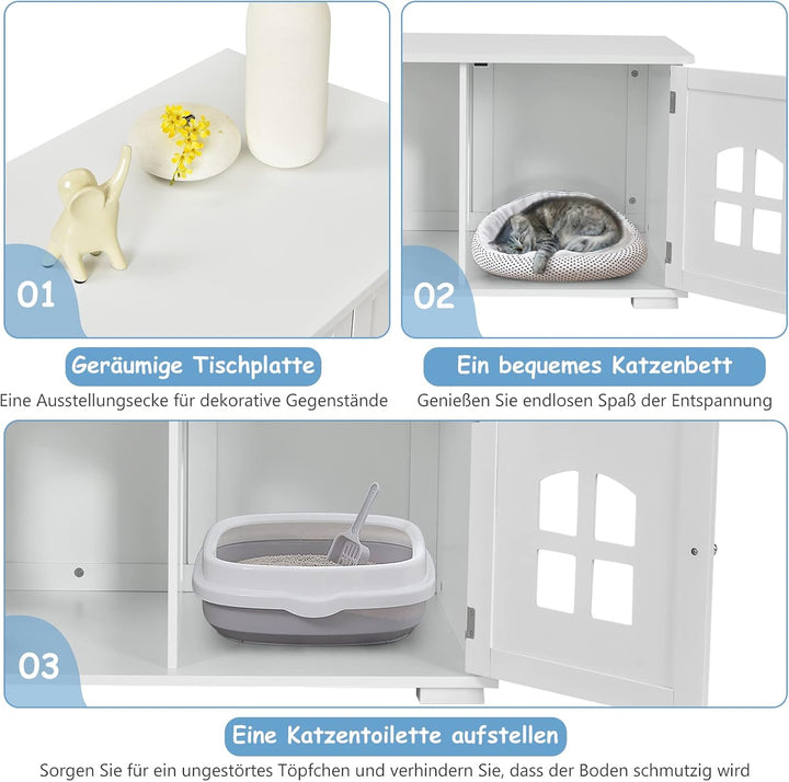 COSTWAY Katzenschrank Katzentoilette, Katzenklo Schrank mit 2 magnetischer Türen &amp; Eingang, Kleintie