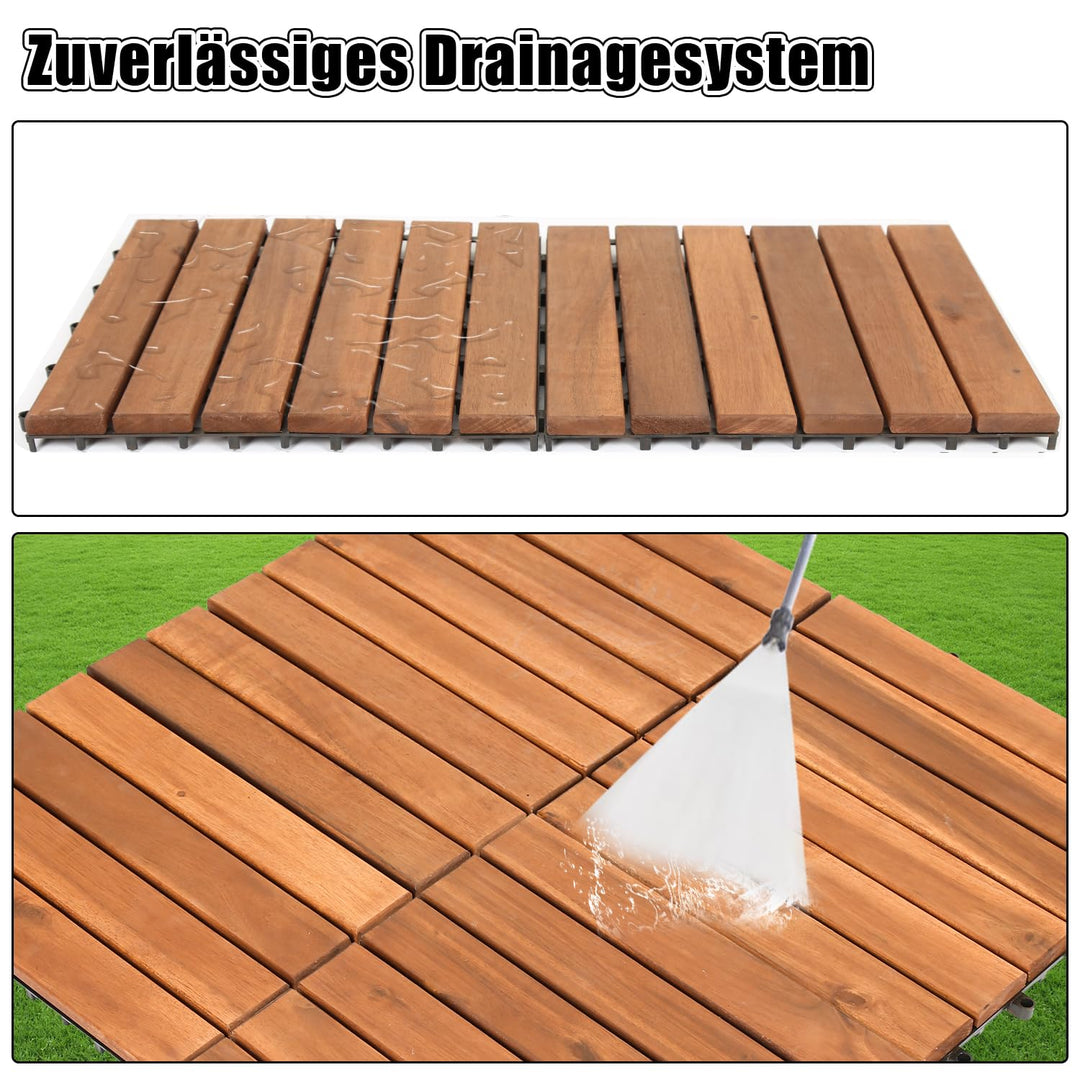 Ansobea Holzfliesen Balkon, Akazienholz 30x30cm Terrassenfliesen 11Stück 1㎡,Terassenboden Aussen,Kli