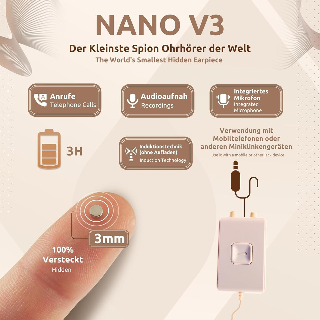 PingaOculto Spion Kopfhörer für Prüfung - Mini Nano Unsichtbare In-Ear Ohrhörer Kabellos Mit Mikrofo