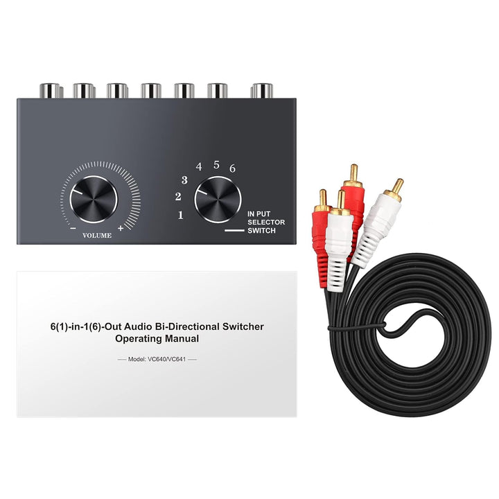 Cinch Umschalter PROZOR 6x1/1x6 Bidirektional Audio Umschalter Switch mit Lautstärkeregler RCA Stere