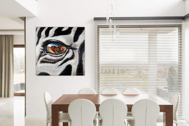 KunstLoft Leinwandbild | 100% HANDGEMALT | 80x80cm | Gemälde 'Stilles Gewissen' | Zebra | Schwarz We