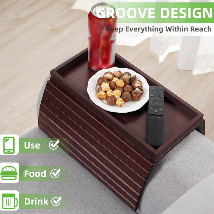 GEHE Natural Bamboo Sofa Arm Tray, Sofa Tray Table for Couch, Sofa Armrest Tray Table Anti-Slip Sofa