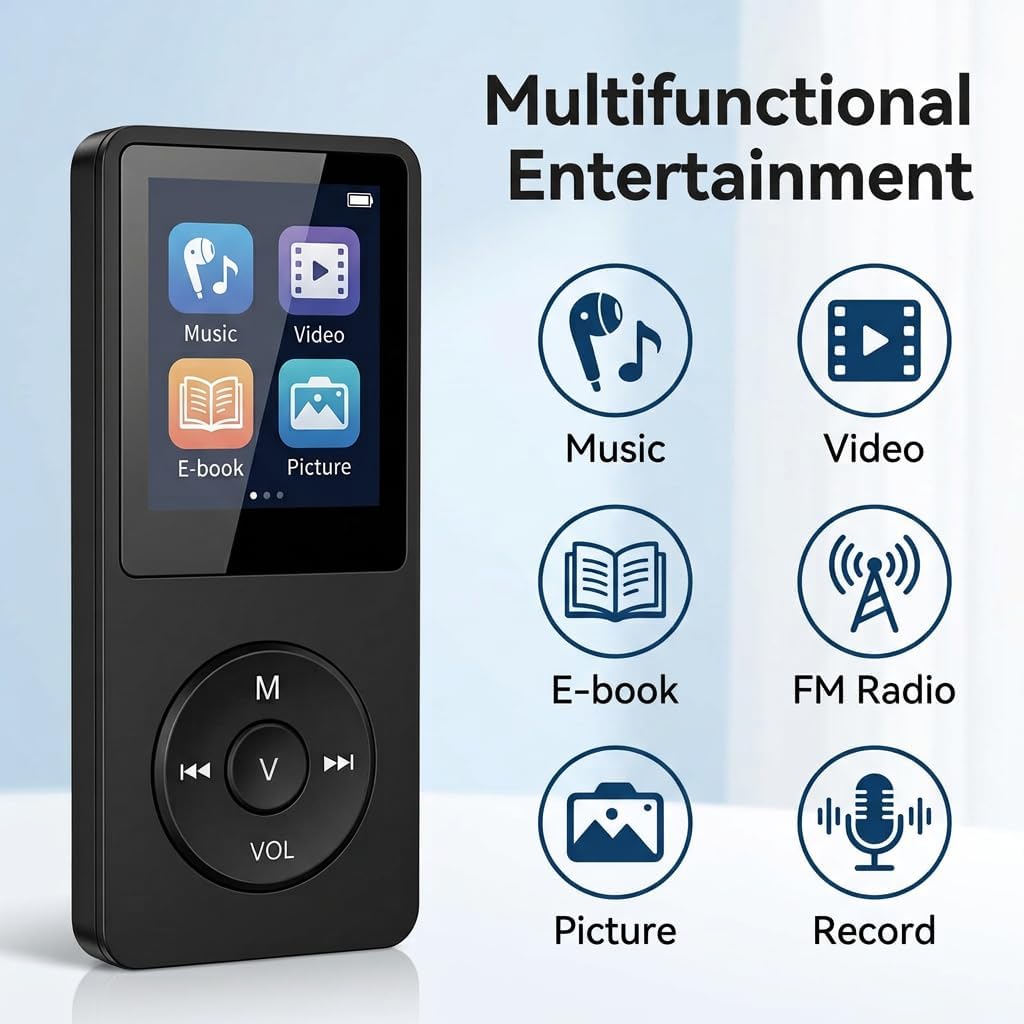MP3-Player Bluetooth 5.3 mit 64 GB Speicher, tragbarer HiFi-Musikplayer mit integriertem Lautspreche