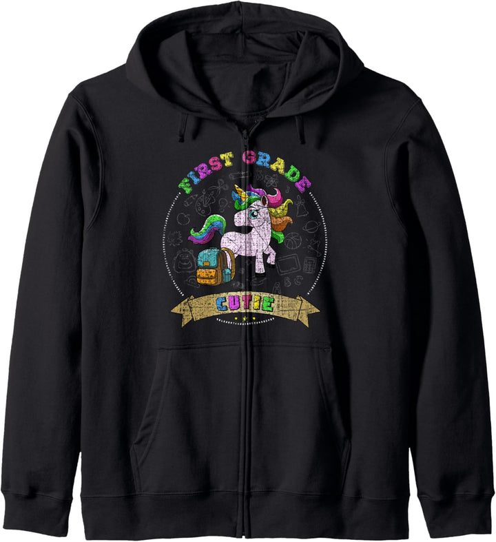 First Grade Cutie Unicorn Distressed Back to School Girl Kapuzenjacke