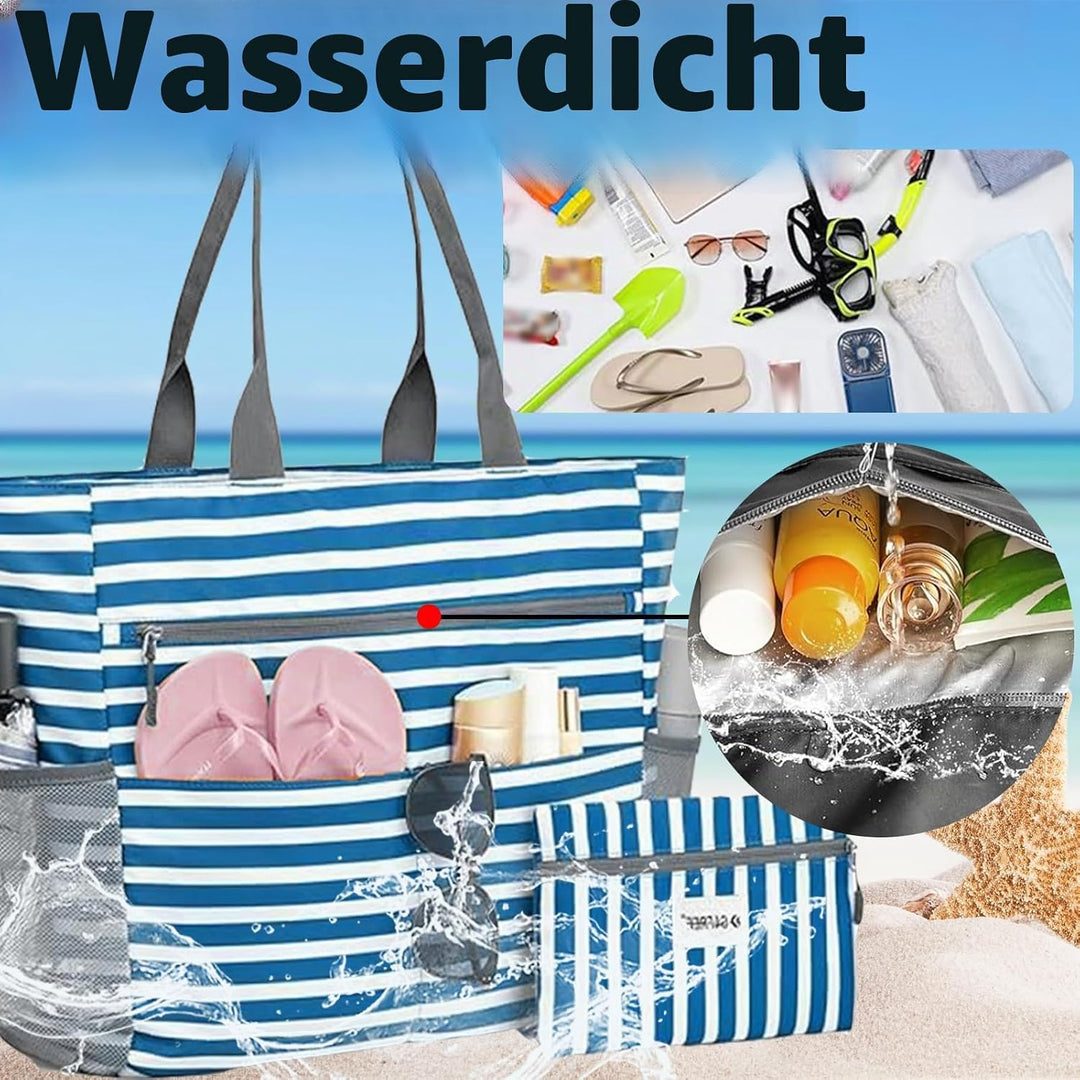 LUKIUP Strandtasche Familie, XL Badetasche mit mini Badetasche, Beach Bag Einkaufstaschen für Reisen