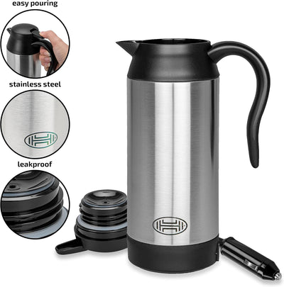 HEYNER® Wasserkocher Reisewasserkocher elektrisch Zigarettenanzünder + Tasche + 2 Becher 750 ml 12V,