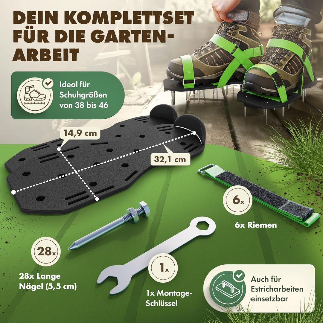 LAINFELD Nagelschuhe mit Klettverschluss | Rasenbelüfter + Estrichschuhe | Rasenlüfter Vertikutierer