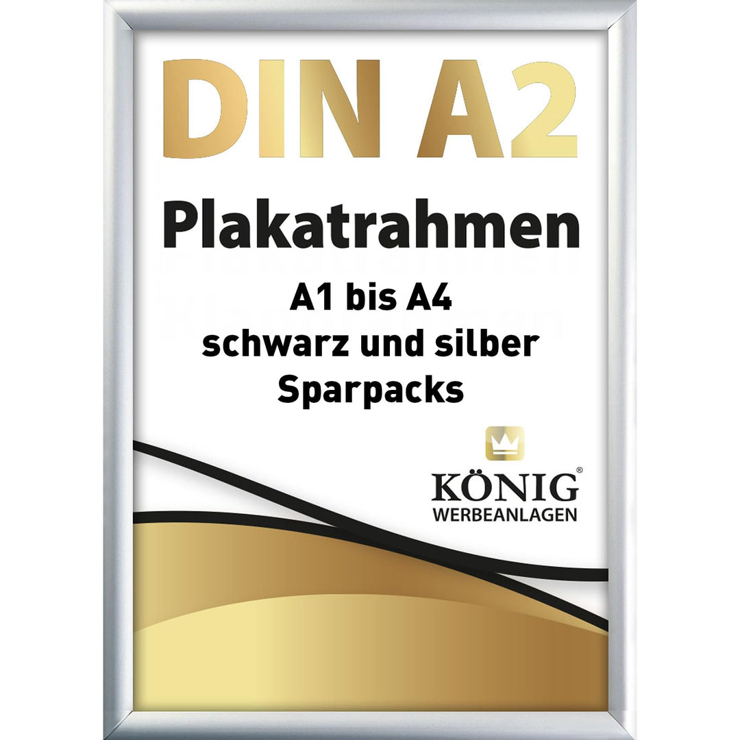 5 Plakatrahmen DIN A2 | 25mm Aluminium Profil, Silber | inkl. entspiegelter Schutzscheibe und Befest
