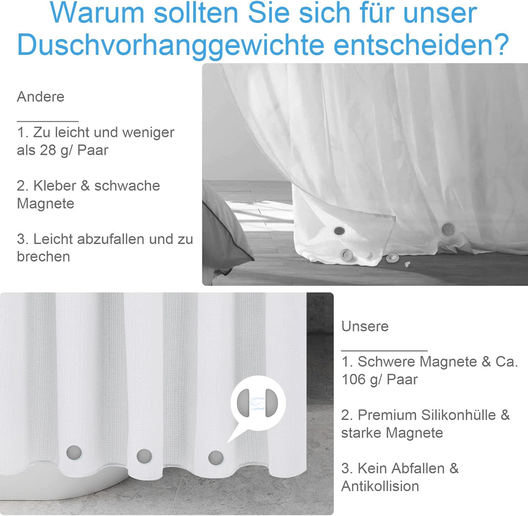 VANZAVANZU Duschvorhang Gewichte, Niemals Rost Duschvorhang Magnete, Silikonbeschichtete Magnete Tis