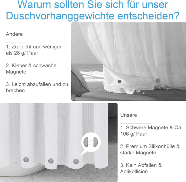 VANZAVANZU Duschvorhang Gewichte, Niemals Rost Duschvorhang Magnete, Silikonbeschichtete Magnete Tis