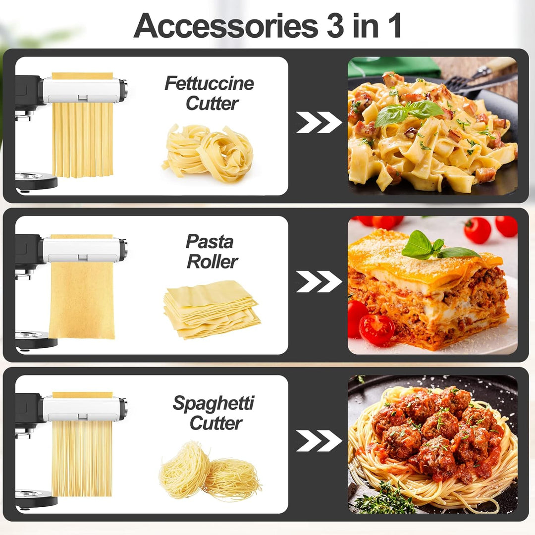 Assiduous 3 in 1 Blätter und Spaghetti, Nudelaufsatz Set für KitchenAid aus Edelstahl,inklusive Nude