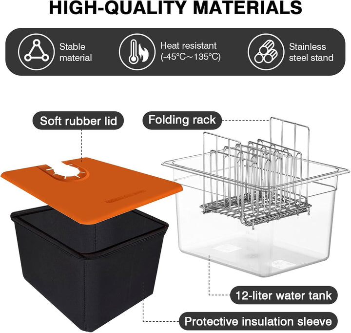 Sous Vide Behälter 12L, Sous Vide Container mit Silikonhülle & Rack für Meisten Sous Vide Garer, Mul