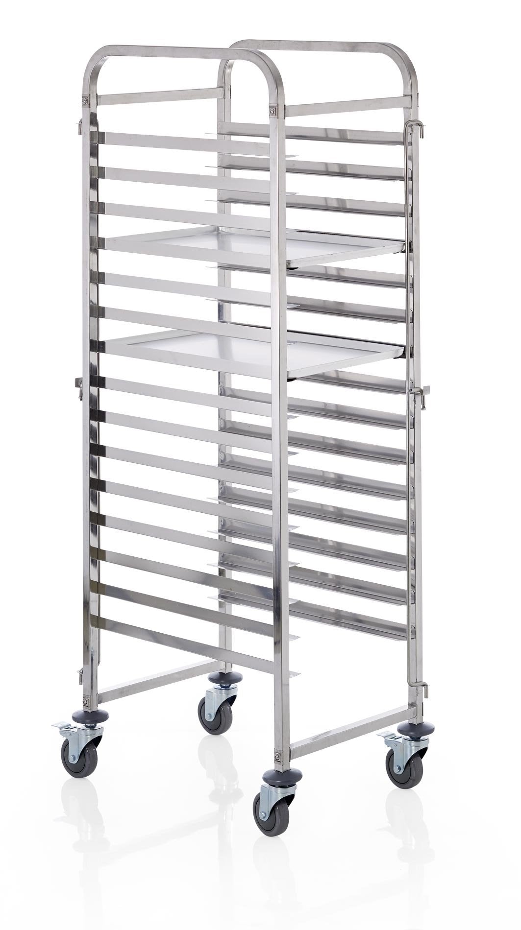 Tablettwagen für 60x40 cm Bleche/Tabletts mit 4 Rollen (2 mit Feststeller), Edelstahl, Silber, Zerle