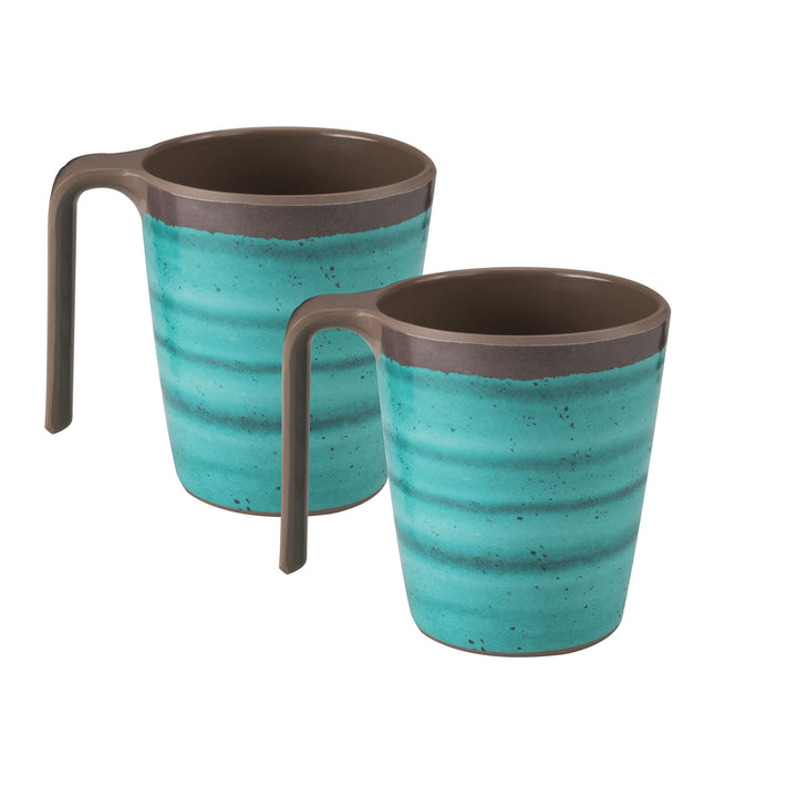 Melamin Camping Tassen - 2 Stück jeweils 400ml - grün-braun Trinkbecher Kaffeetasse Kaffeebecher Tas
