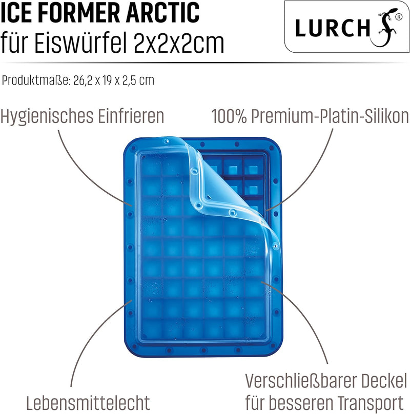 Lurch 240750 Ice Former Arctic Würfel 2cm Eiswürfelform für 54 Eiswürfel mit transparentem Deckel bl