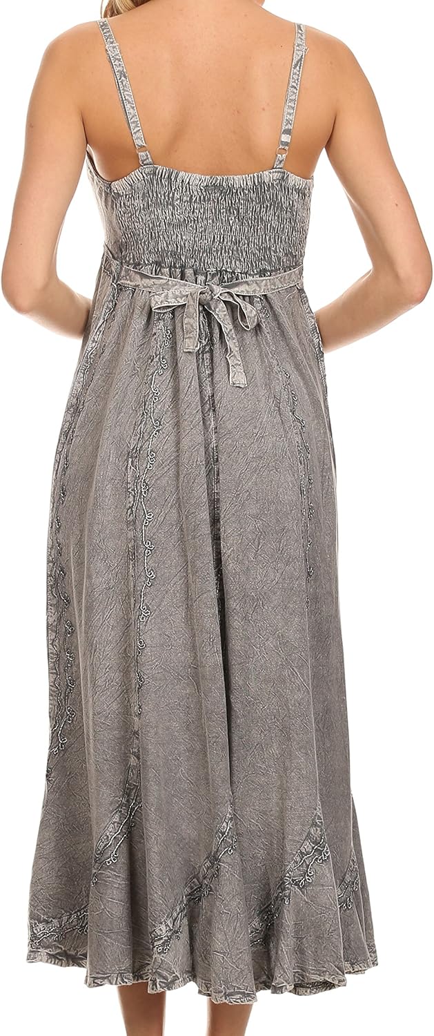 Sakkas Allie Stein gewaschen gestickte verstellbaren Spaghettiträgern Langes Kleid L-XL Grosse Gröss