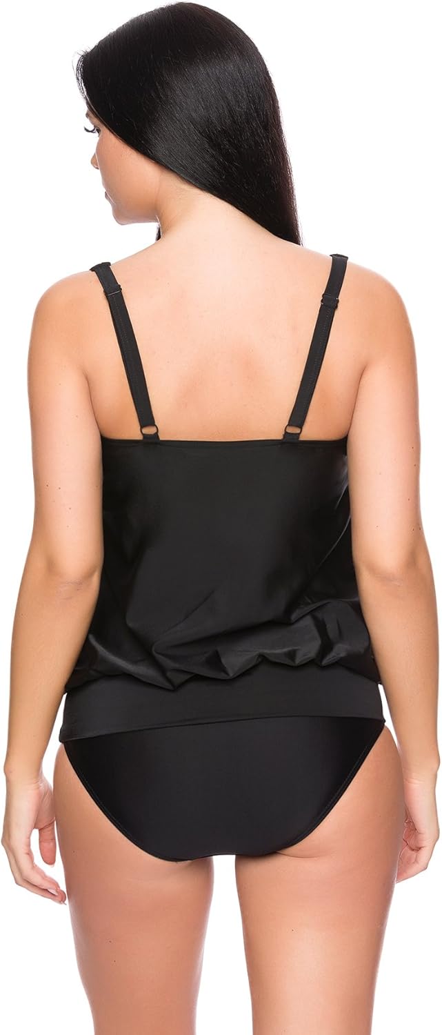 Octopus Oversize Tankini Set mit High Waist Slip 2tlg. Badeanzug f5493 54 Schwarz, High Waist Slip G