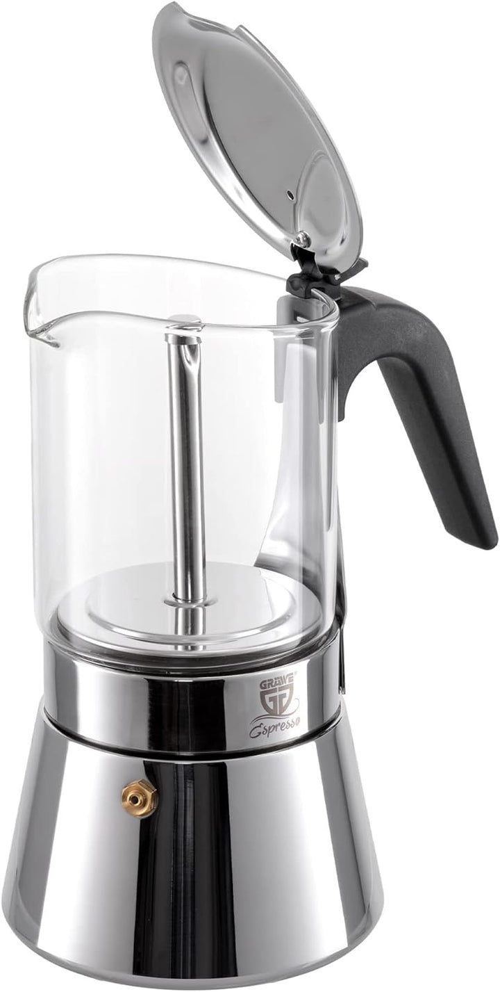 GRÄWE Espressokocher aus Edelstahl mit Glaskanne, für Induktion und alle Herdarten geeignet, spülmas