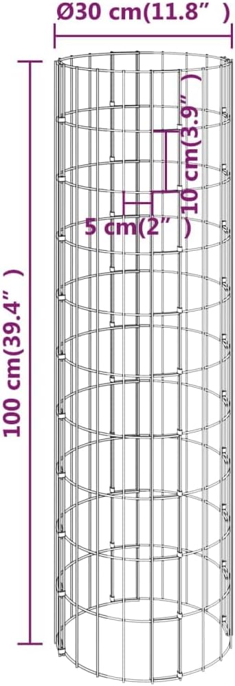 WIFESE 30x200 cm 4 Stück Gabionen Hochbeet Rund Gabionenkorb Gabionenwand Gabionen Zaun Steinkorb Ga