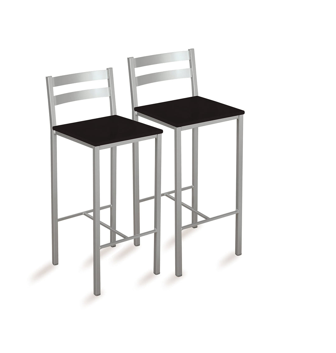 ASTIMESA Zwei hohe Küchenhocker mit horizontalen Streifen, Sitzfläche 60 cm, Kunstleder, Schwarz, Sc