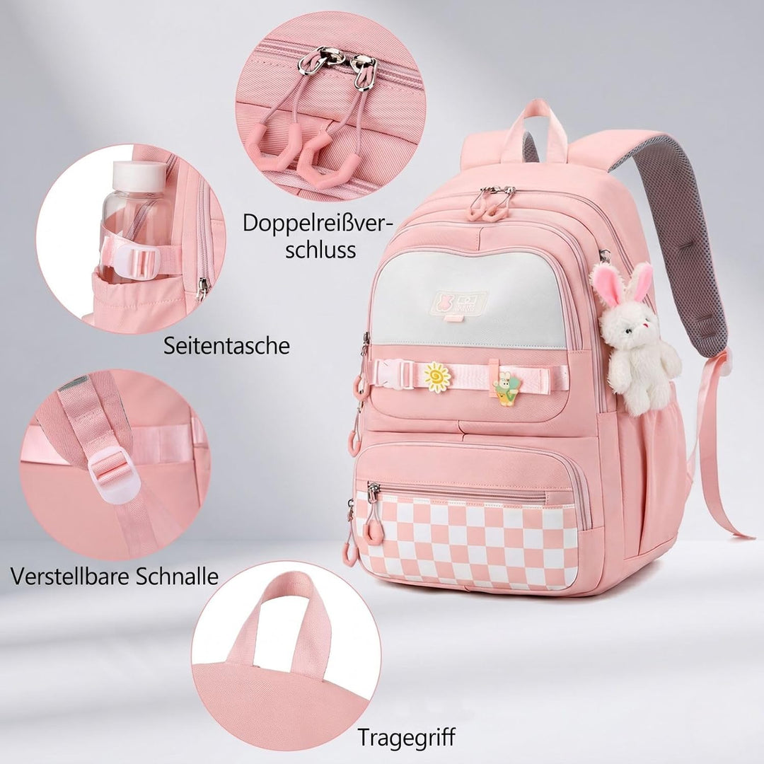 JANSBEN Schulrucksack Mädchen Teenager Aesthetic Rucksack Schule Reissfestes Daypack mit Anti-Diebst