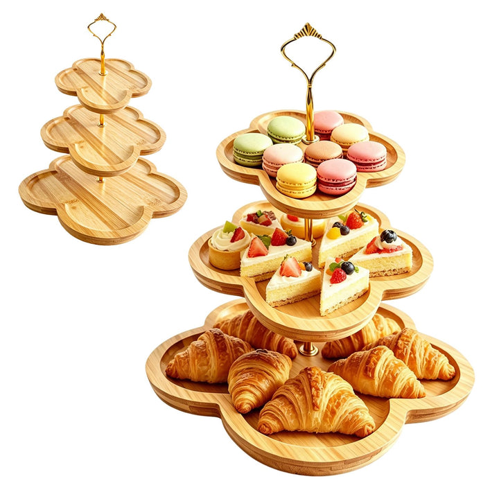 Etagere 3 etagen, Etagere Holz, ObstEtagere 3 Stöckig und Blumenform-Design, Cupcake Ständer mit Met