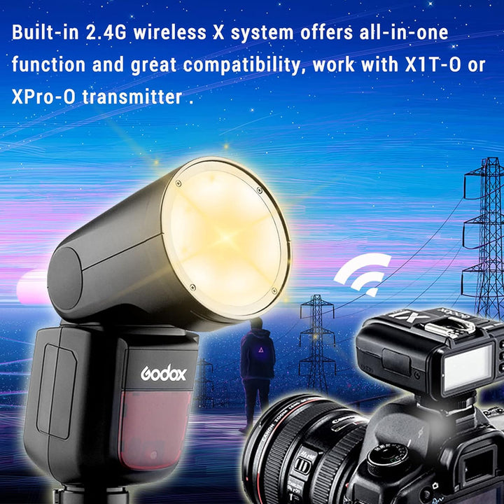 Godox V1O Professional Blitzgerät Speedlite Kompatibel mit Olympus/Panasonic Kameras, Runder Kopf Ka