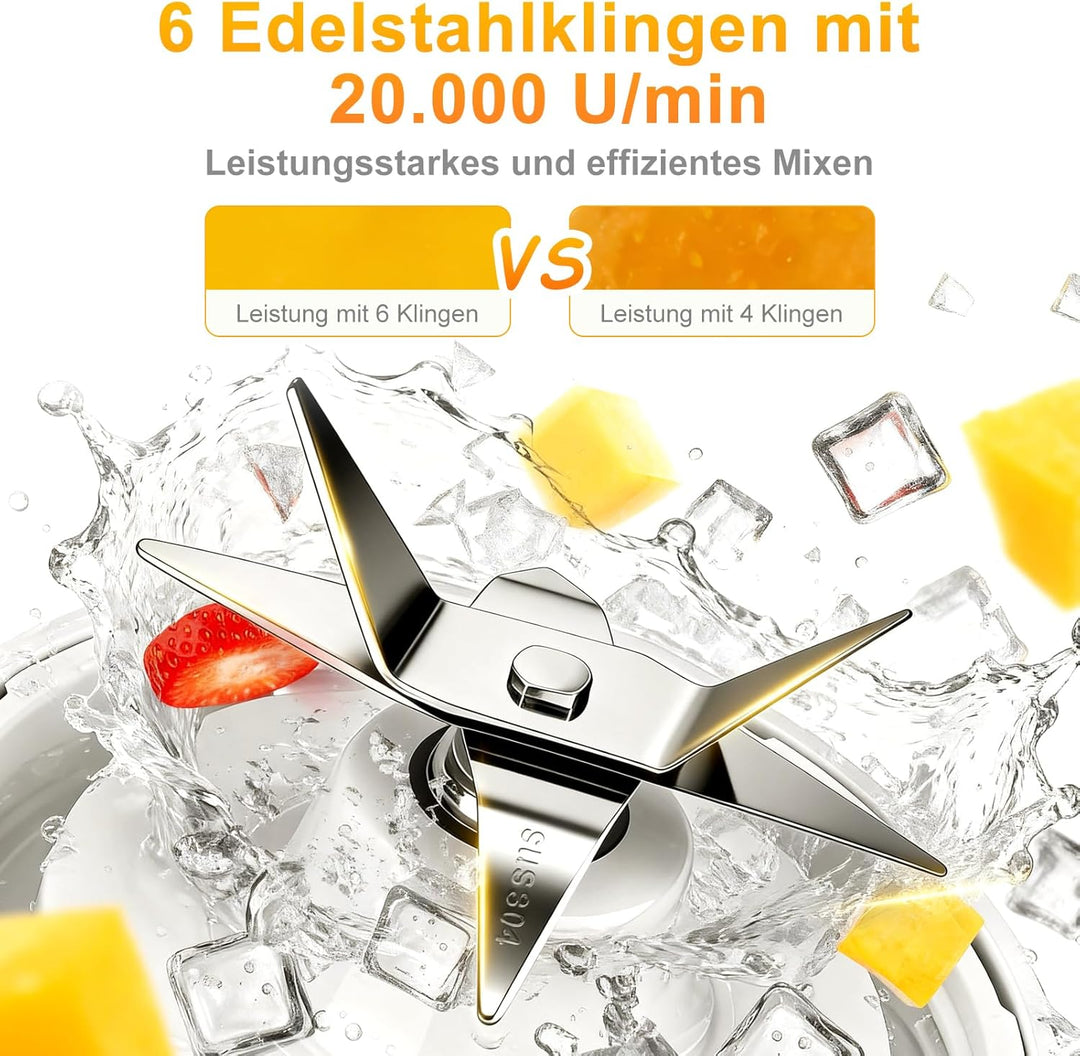 Tragbarer Mixer und Smoothie Maker to go, 650ml Abnehmbarer Behälter, 4000mAh Kabellos & Wiederaufla