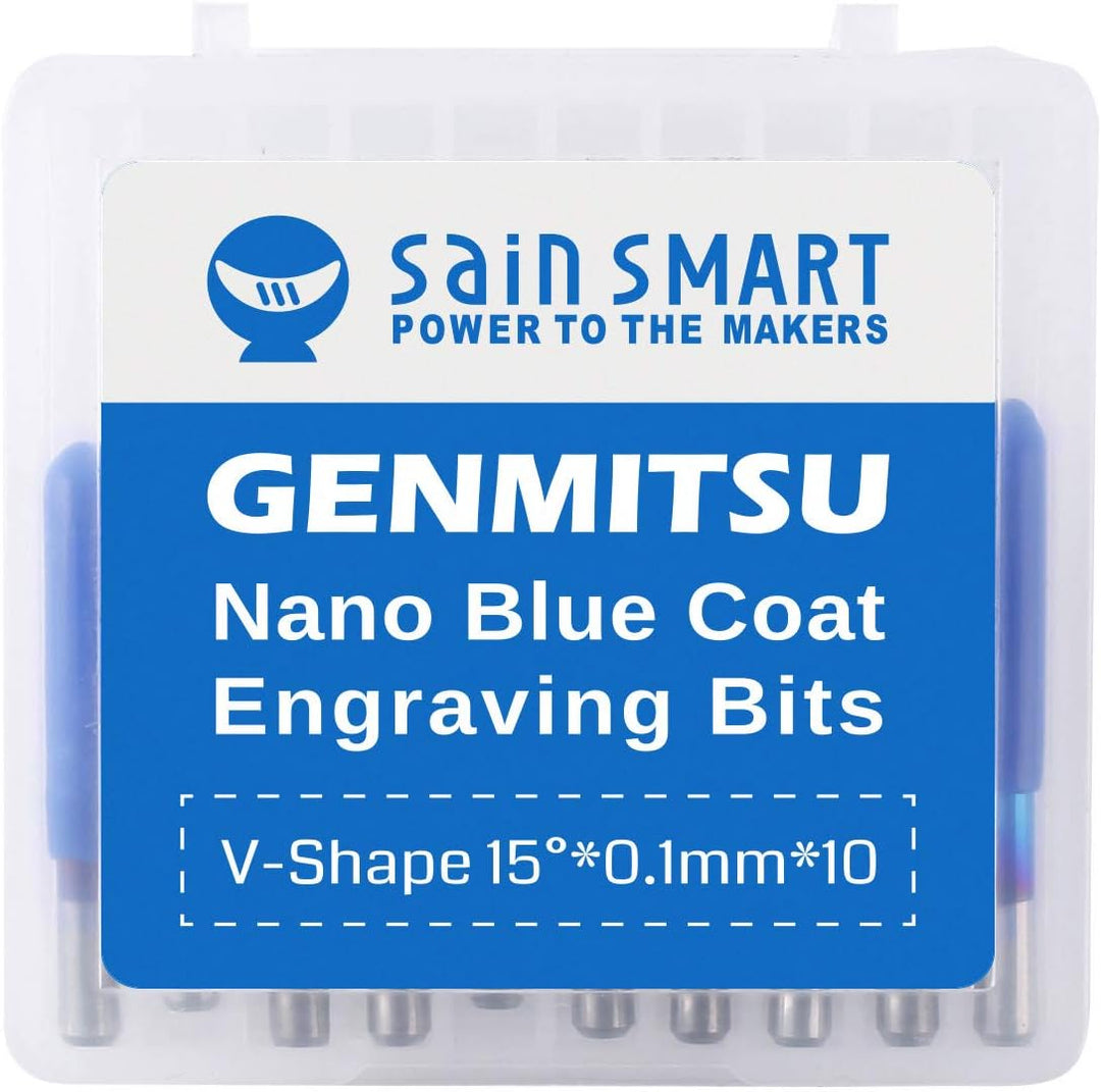SainSmart Genmitsu 10Pcs Nano Blue Coat Gravierstichel, 15 Grad 0,1 mm Spitze 1/8"Schaft CNC Fräser