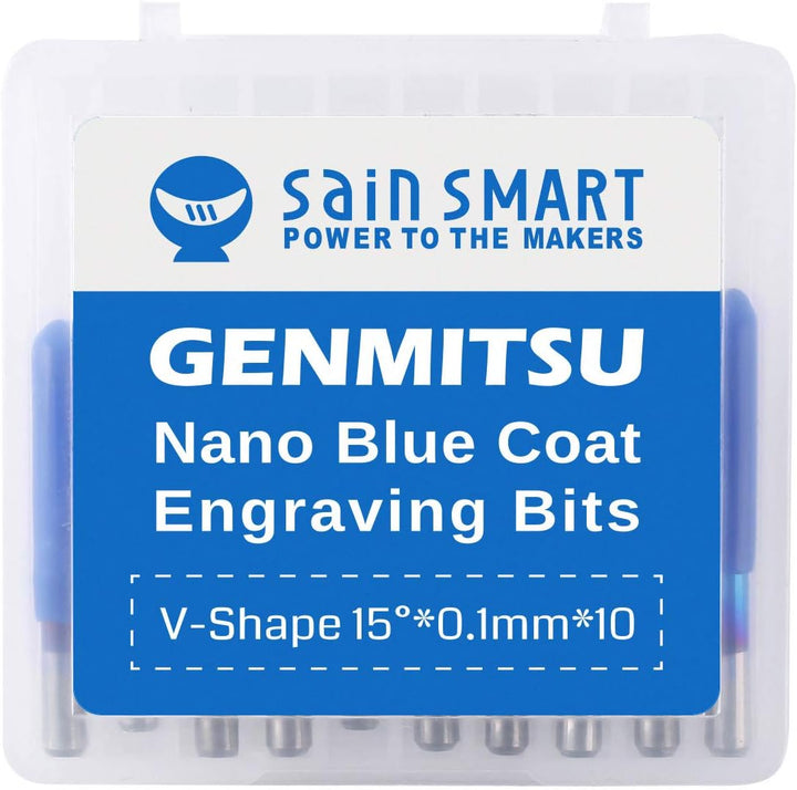 SainSmart Genmitsu 10Pcs Nano Blue Coat Gravierstichel, 15 Grad 0,1 mm Spitze 1/8"Schaft CNC Fräser