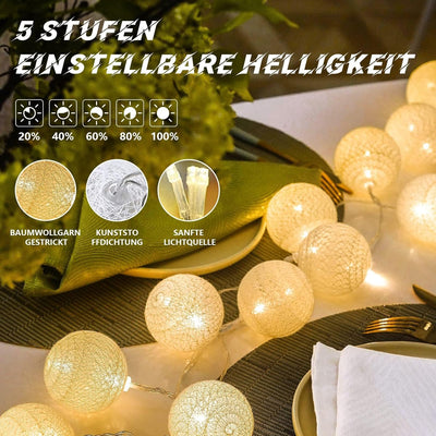 Ciskotu Baumwollkugeln Lichterkette, 20 LED USB Dimmbar Cotton Ball Lichterkette mit Fernbedienung u